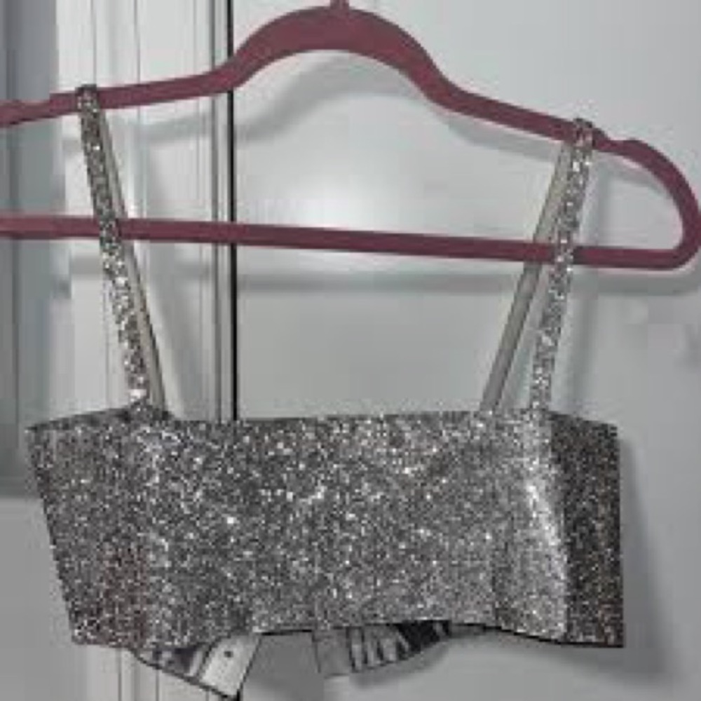 NWT White Fox Boutique Silver Glitter Crop Camisole - size XS/S